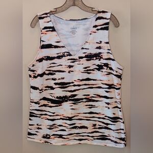 Torrid 3 Tiger Stripe Syrethy Tank Top V-Neck Black White Tan